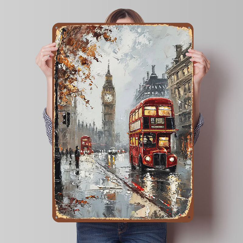 Retro Gaming London - Póster Metálico con Diseño de Autobús