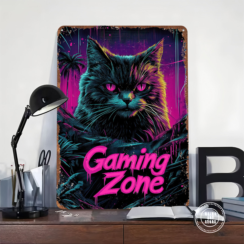 Póster Metálico de Gato Gamer, - Retro Gaming At Home reseña y precio